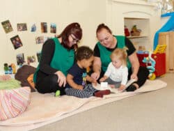 Babies playing in the Teenies Room at Juniors Day Nursery.