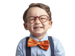 Smiley young boy with a bright orange bow tie. Attending Juniors Day Nursery in the Toddlers room.